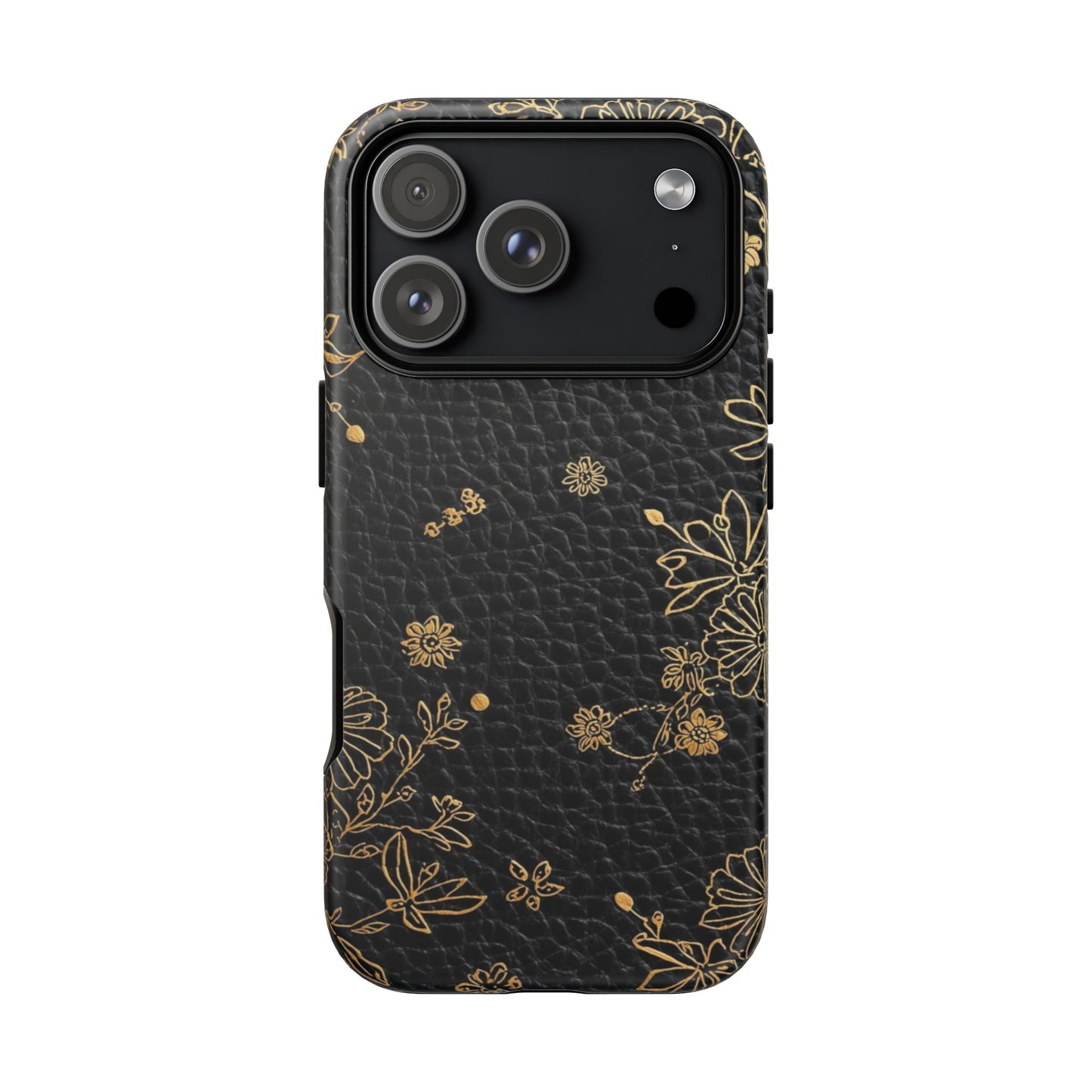 Floral Gold Foil Leather Texture Tough Phone Case