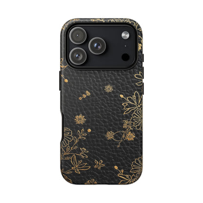 Floral Gold Foil Leather Texture Tough Phone Case