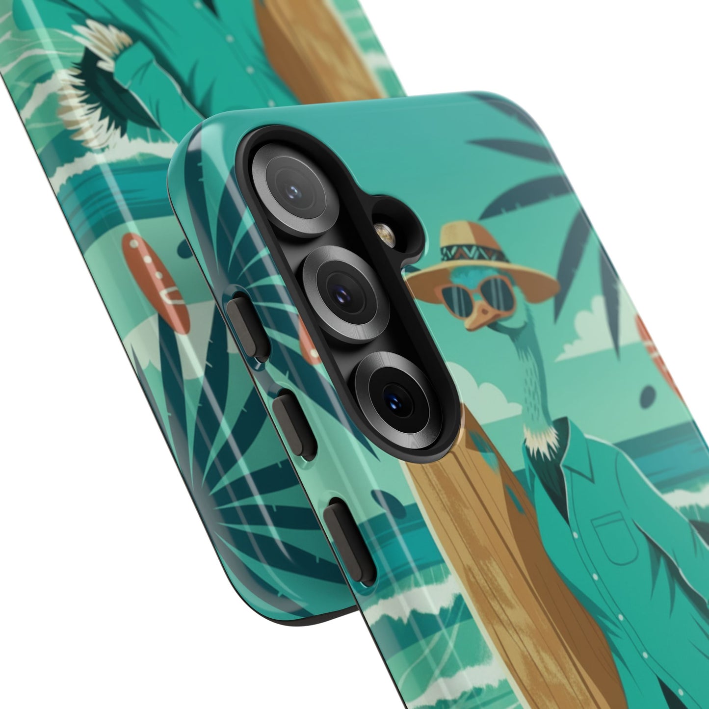 Phone Case — Retro Dressed Seagull Surfing Beach Illustration