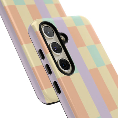 Pastel Checkered Phone Case — Retro Stripe Tough Case