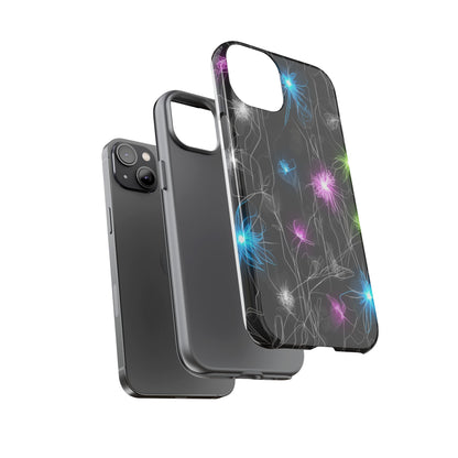 Neon Floral Tough Phone Case — Glow Flower Protective iPhone Cover