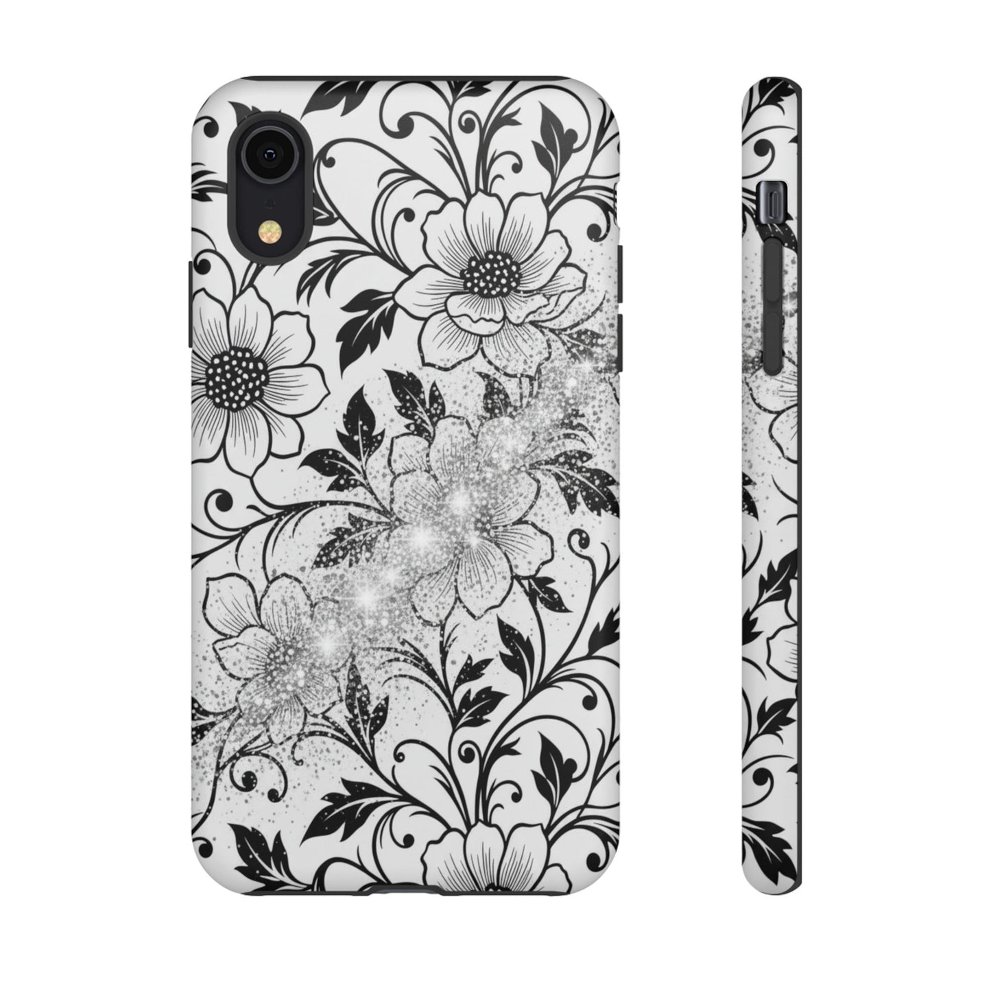Floral Lace Phone Case — Black & White Vintage Flower Protective Case