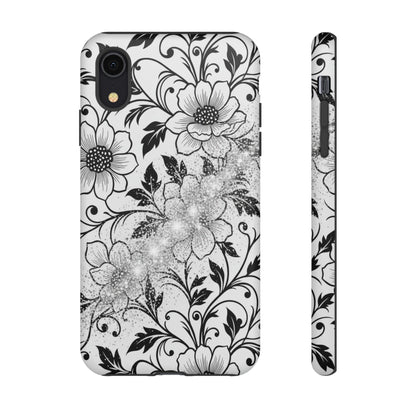 Floral Lace Phone Case — Black & White Vintage Flower Protective Case