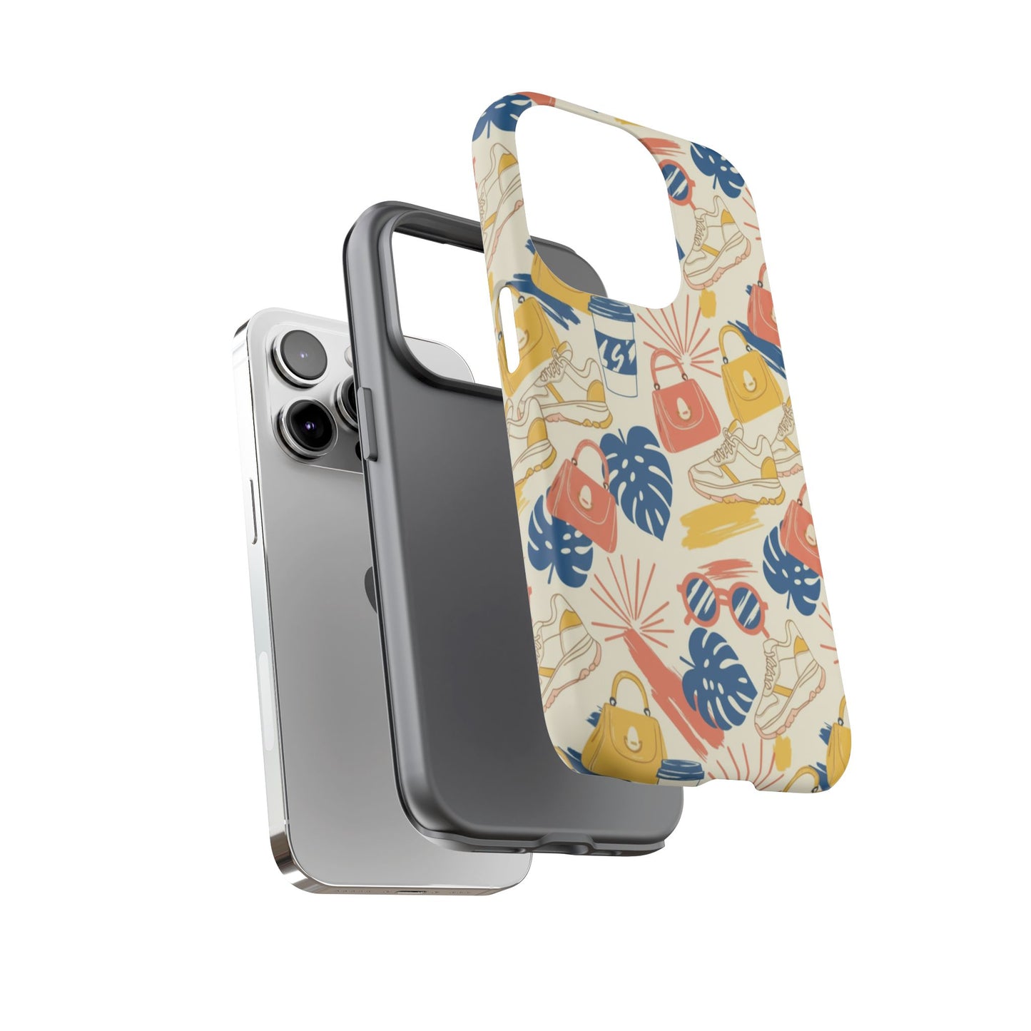 Tough Cases: Retro Summer Pattern Phone Case – Sunglasses, Sneakers & Tropical Leaves