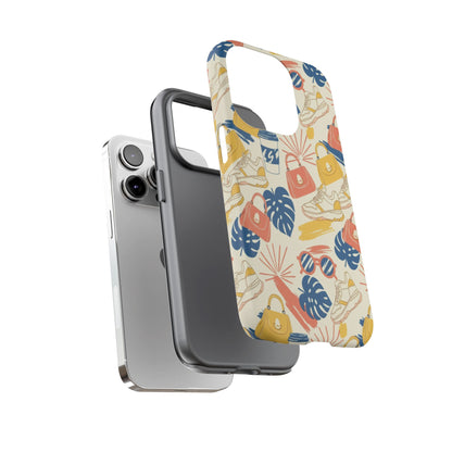 Tough Cases: Retro Summer Pattern Phone Case – Sunglasses, Sneakers & Tropical Leaves