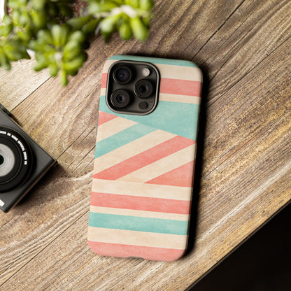 Pastel Stripes Tough Phone Case – Retro Coral & Teal Protective Cover