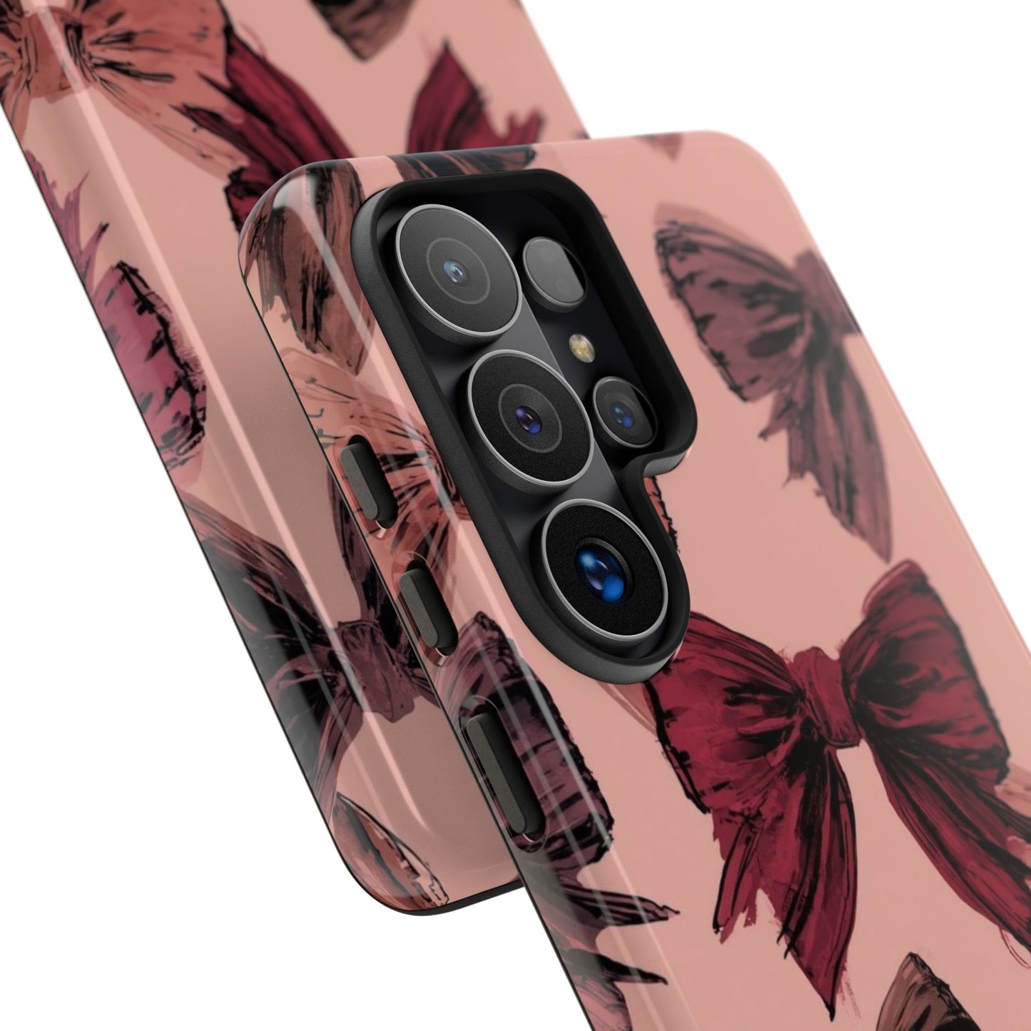 Bow Pattern Tough Phone Case — Pink Watercolor Bows Protective iPhone Cover