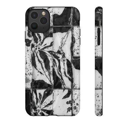 Monochrome Tile Floral Tough Phone Case