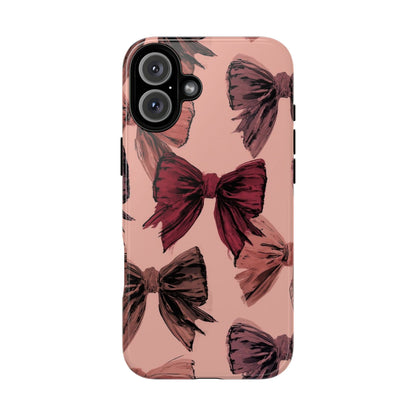 Bow Pattern Tough Phone Case — Pink Watercolor Bows Protective iPhone Cover