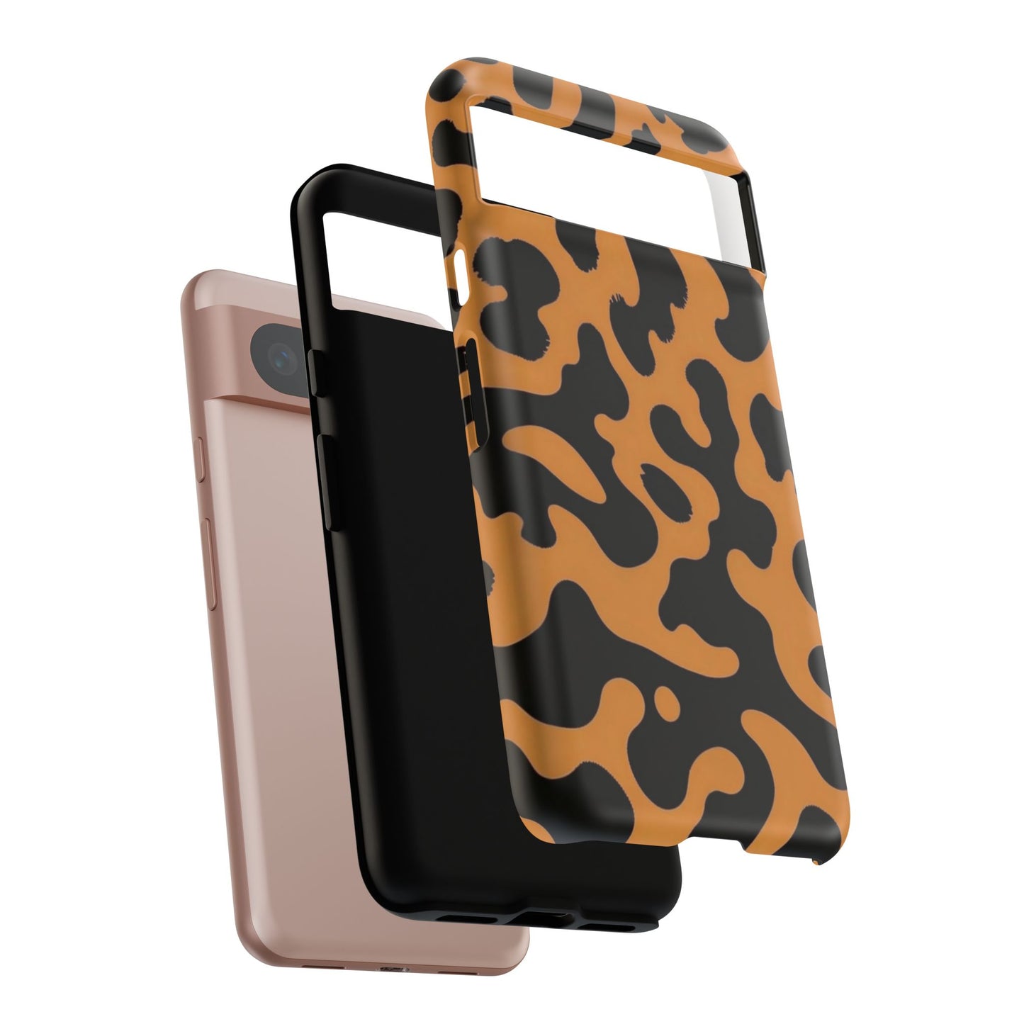 Leopard Print Phone Case — Orange & Black Tough Pattern Protective Cover