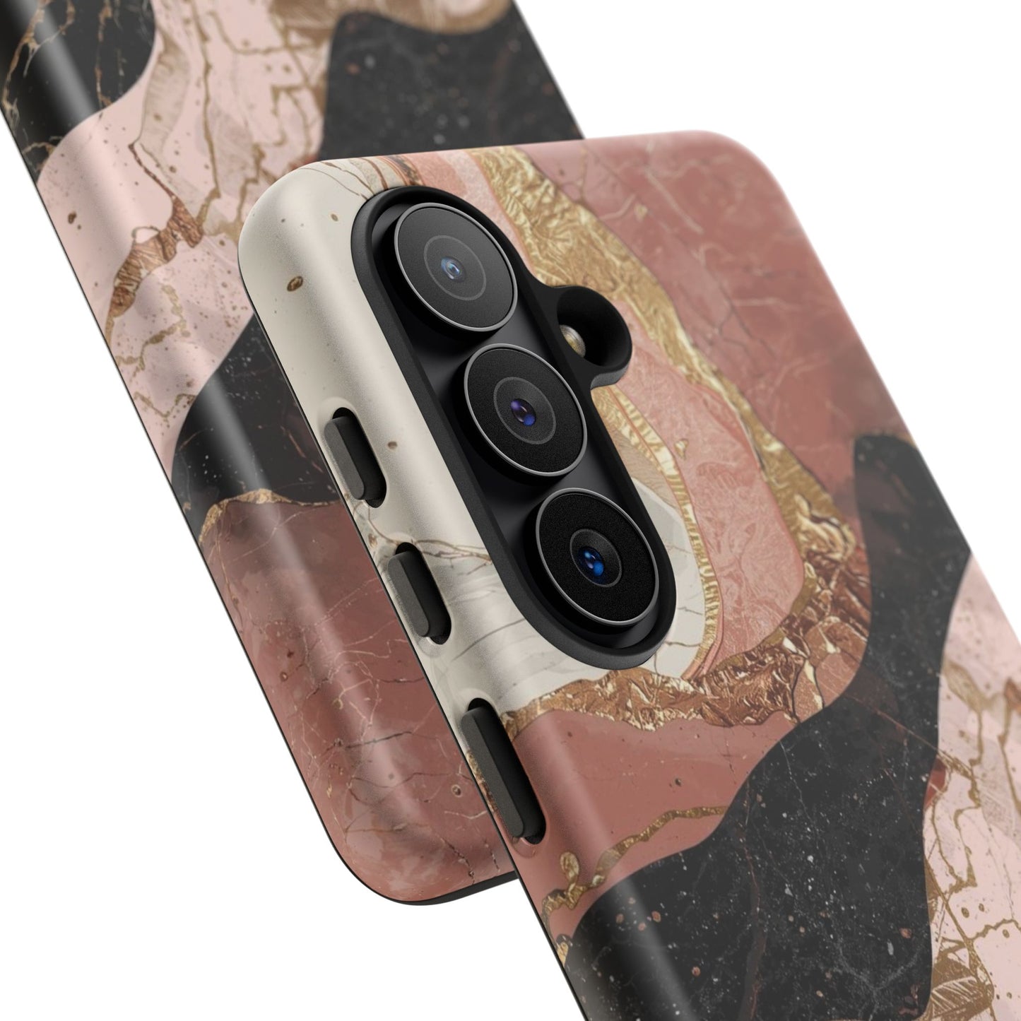 Marbled Rose Gold Phone Case — Abstract Pink & Black Protective Tough Case
