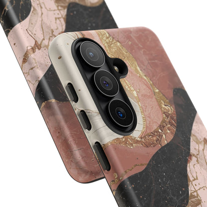 Marbled Rose Gold Phone Case — Abstract Pink & Black Protective Tough Case