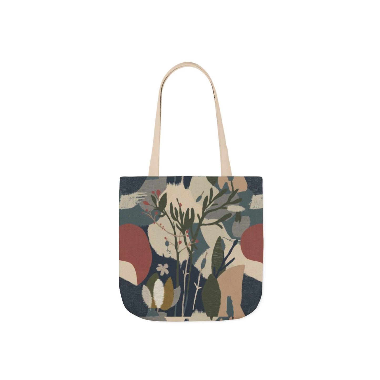 Botanical Abstract Canvas Tote Bag — Earthy Floral Pattern
