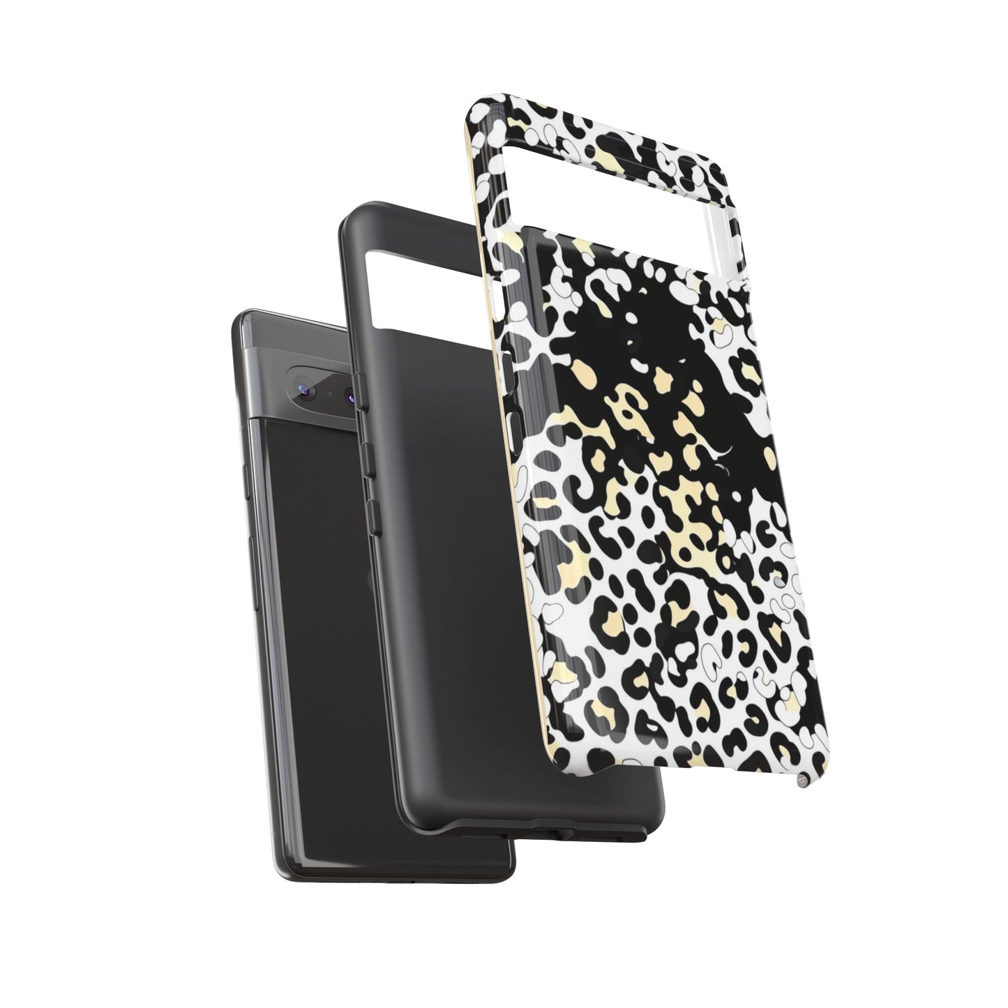 Leopard Splash Tough Phone Case — Black & Cream Animal Print Protective Cover