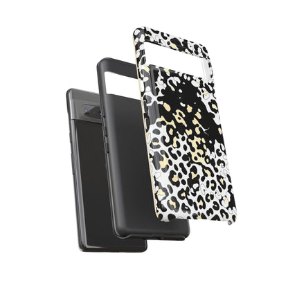 Leopard Splash Tough Phone Case — Black & Cream Animal Print Protective Cover
