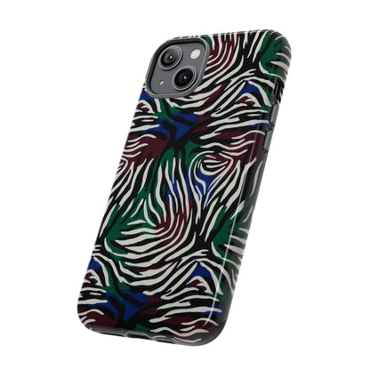 Zebra Camo Tough Phone Case – Green & Blue Animal Print Protective Cover