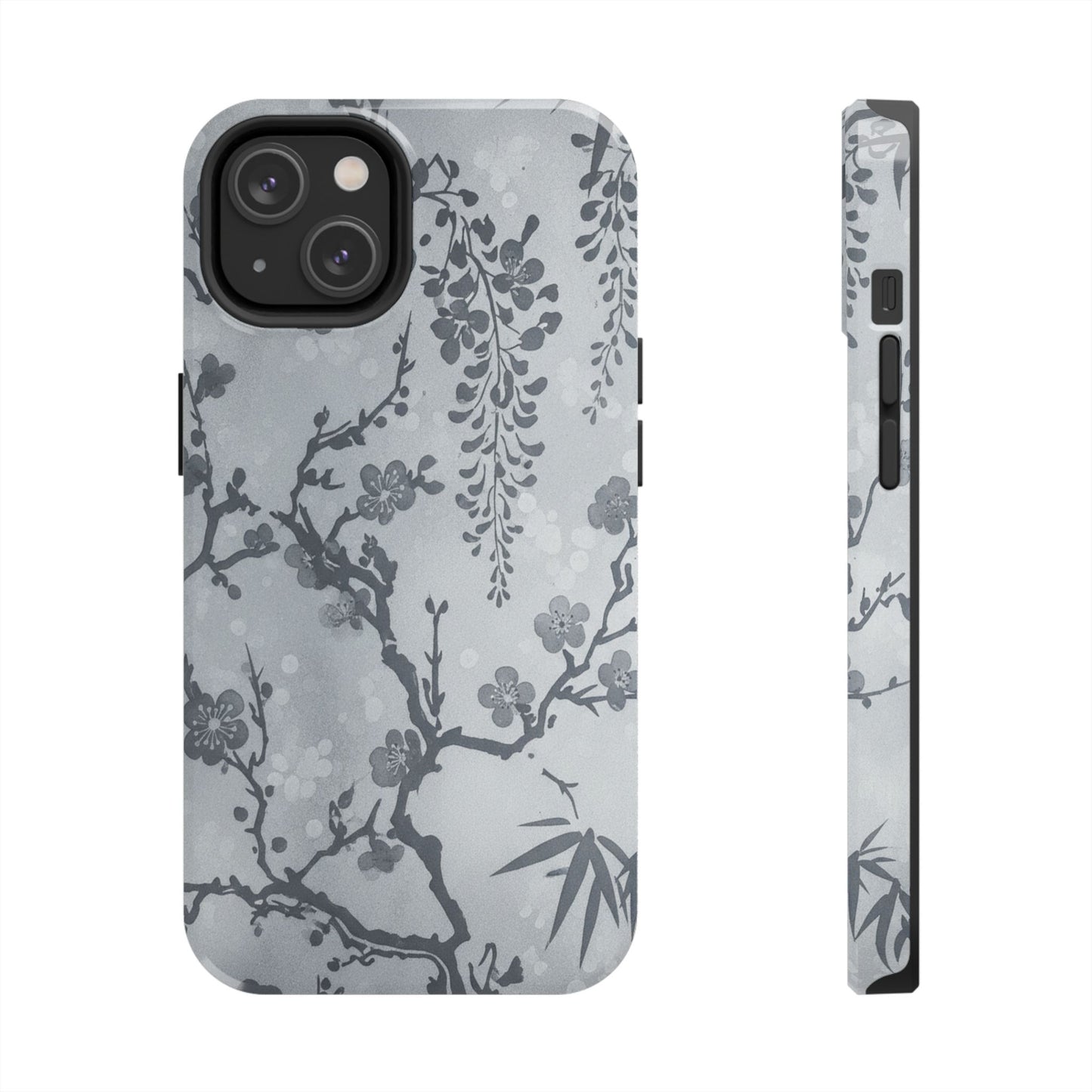 Tough Phone Case — Gray Cherry Blossom Ink Floral Design