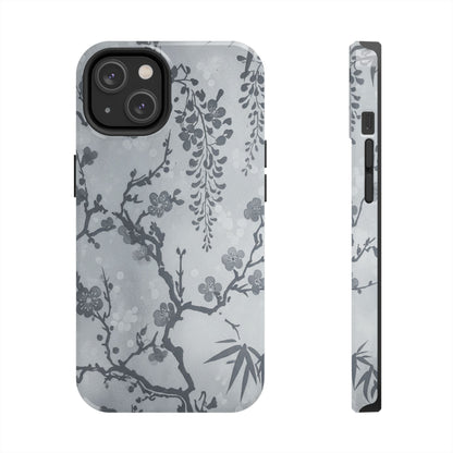 Tough Phone Case — Gray Cherry Blossom Ink Floral Design