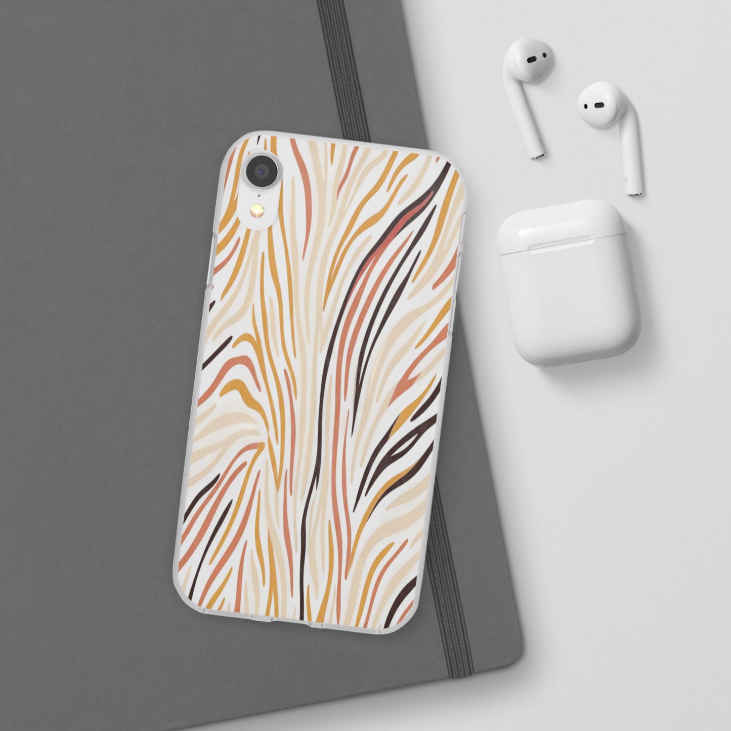 Marbled Neutral Stripe Phone Case — Abstract Beige & Terracotta Flexi Case