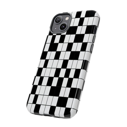 Crossword Grid Phone Case — Black & White Puzzle Pattern Tough Phone Cover