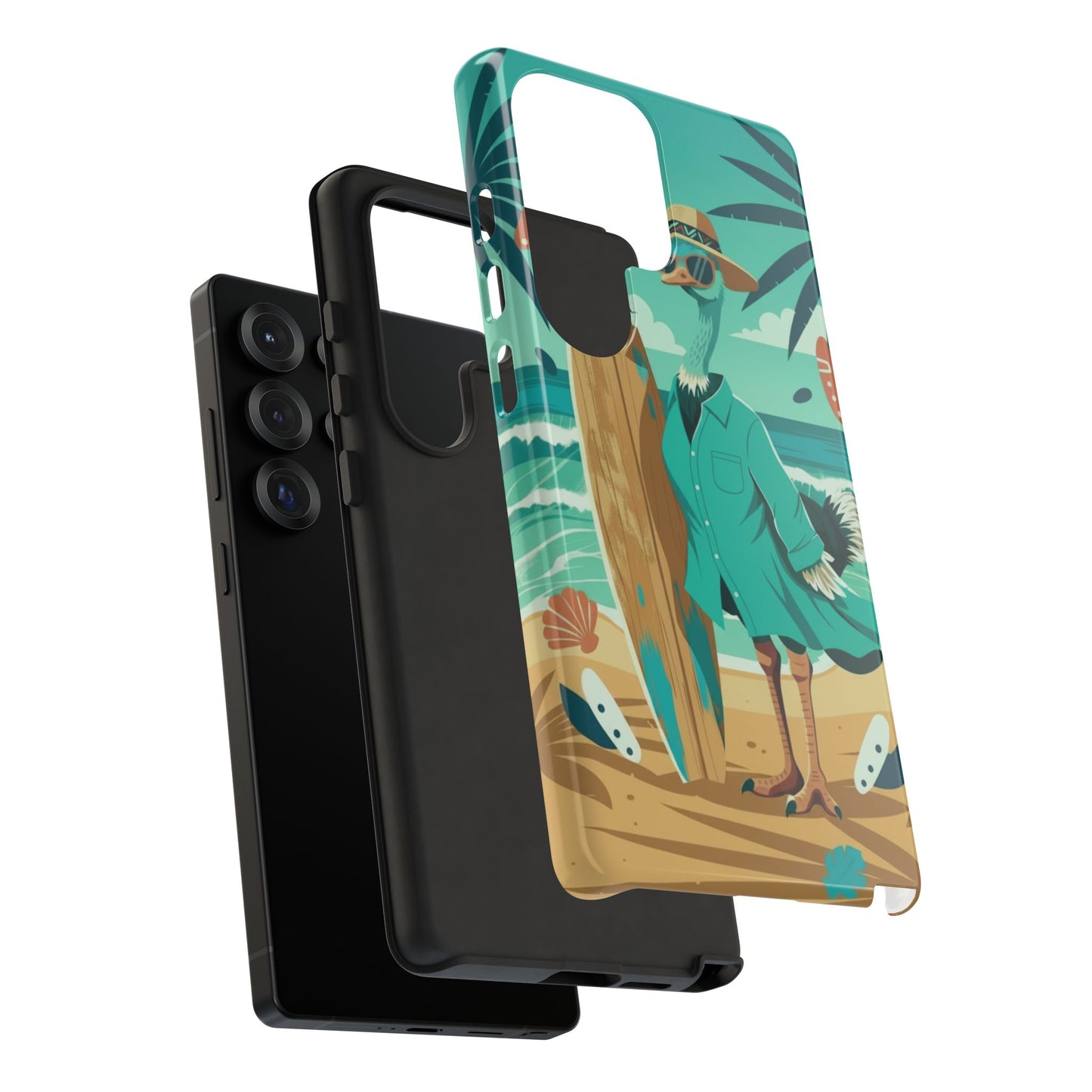 Phone Case — Retro Dressed Seagull Surfing Beach Illustration