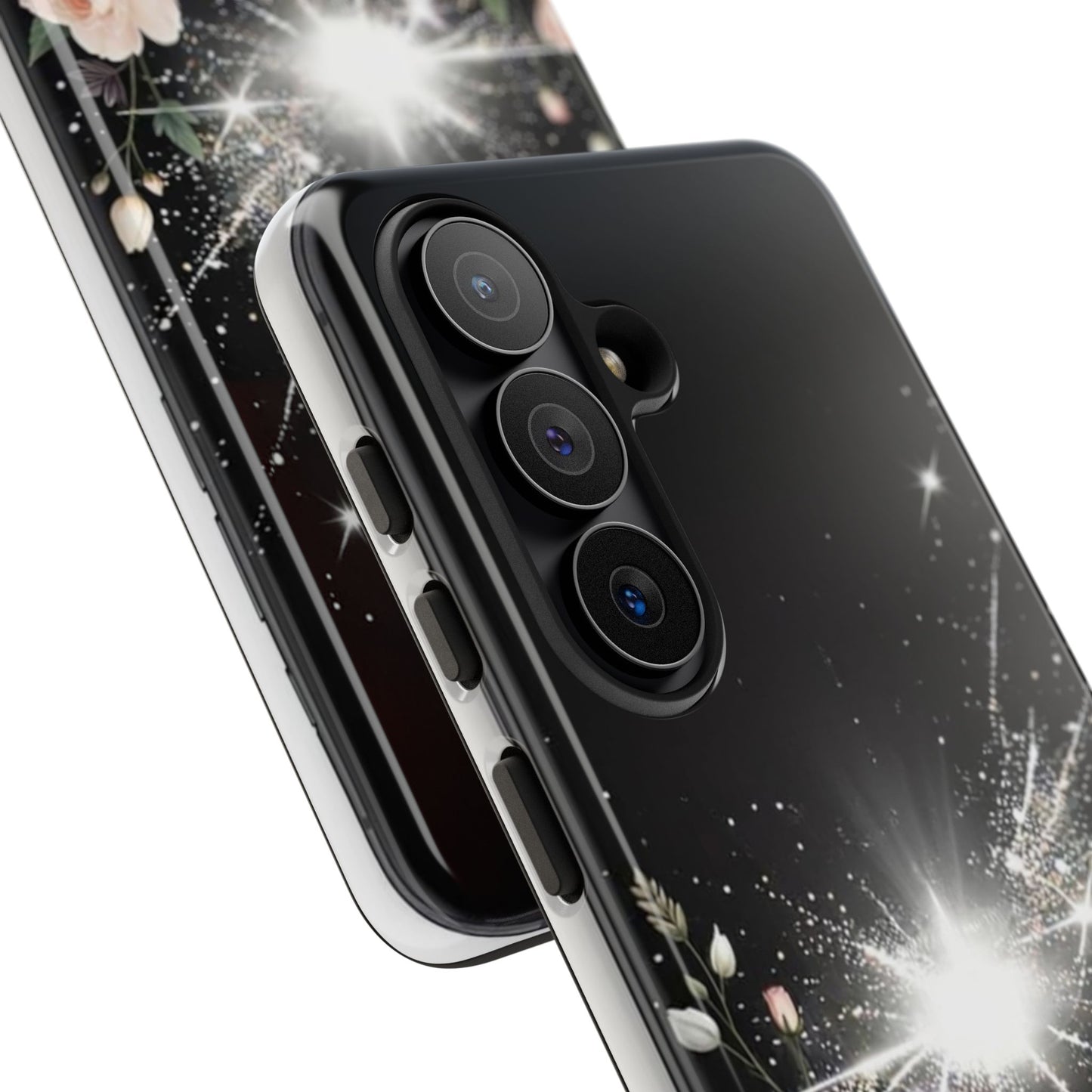 Floral Burst Phone Case — Protective Black Sparkle Design