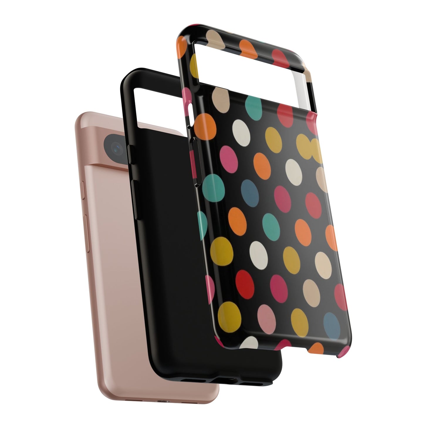 Polka Dot Tough Phone Case – Colorful Retro Dots on Black