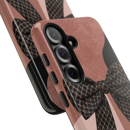 Bow Stripe Tough Phone Case – Pink Mauve Protective Cover