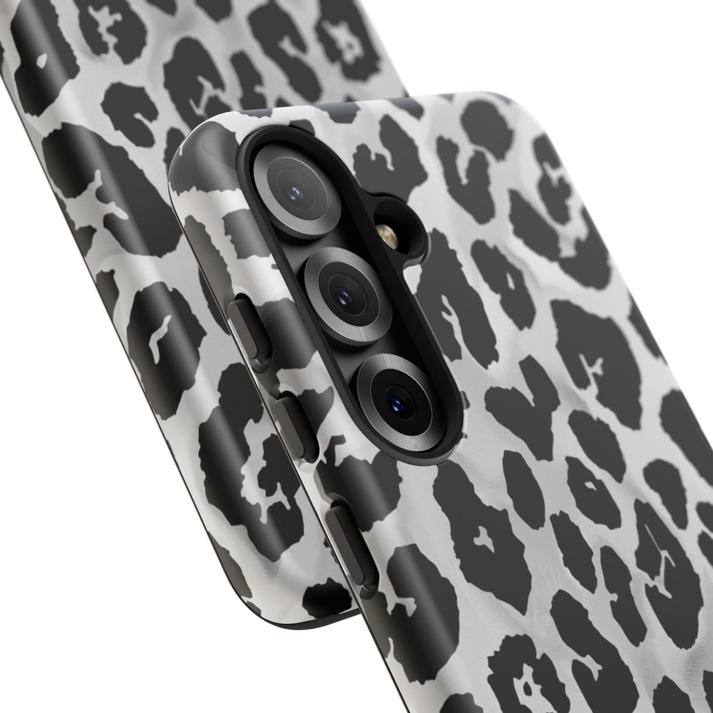 Leopard Print Tough Phone Case – Black & White Animal Pattern Protective Cover