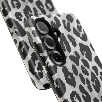 Leopard Print Tough Phone Case – Black & White Animal Pattern Protective Cover