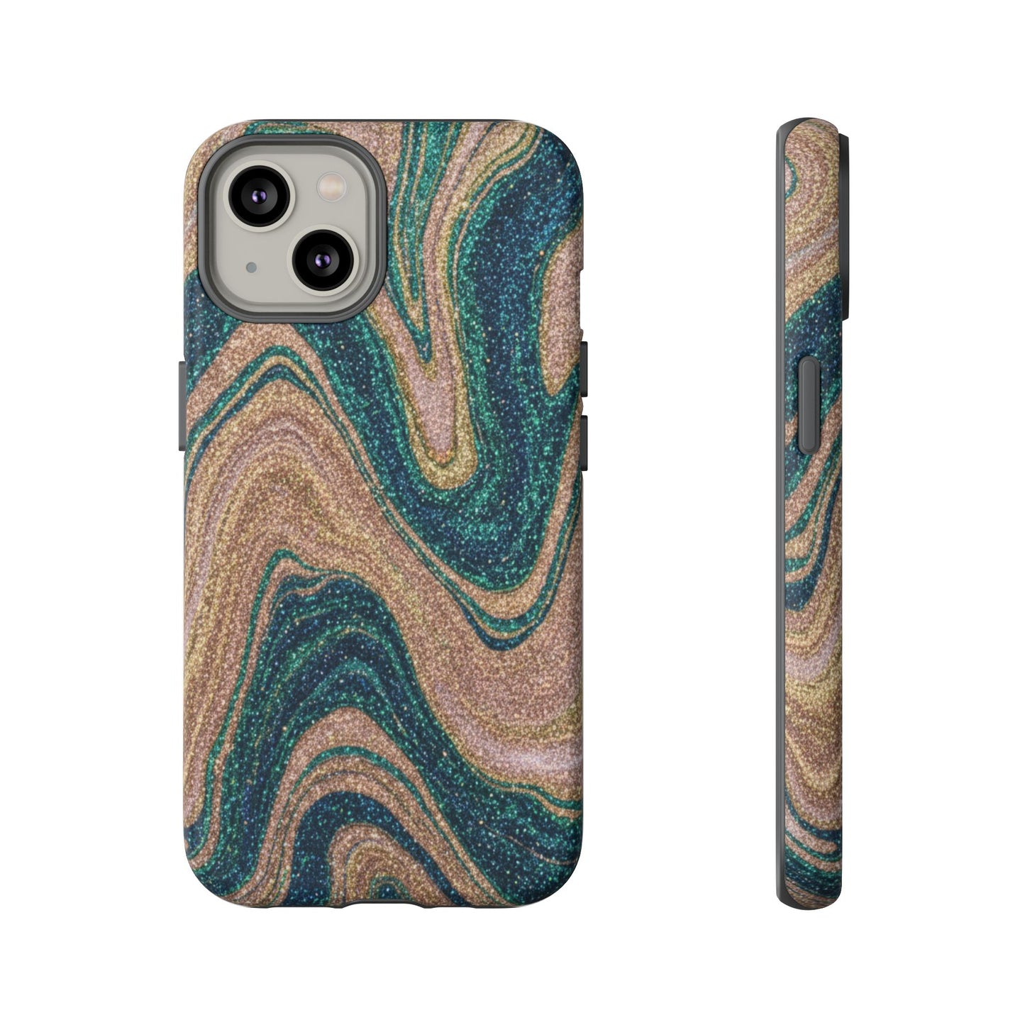 Marbled Teal & Gold Phone Case — Glitter Swirl Tough Case