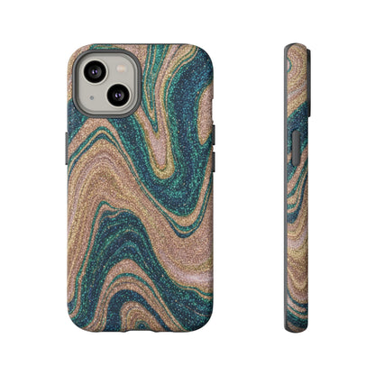 Marbled Teal & Gold Phone Case — Glitter Swirl Tough Case