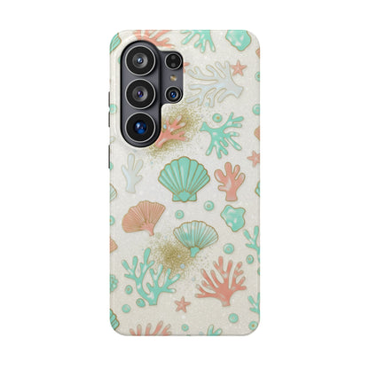 Sea Shells Magnetic Impact Phone Case — Pastel Coral & Teal Beach Design