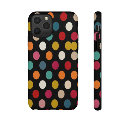 Polka Dot Tough Phone Case – Colorful Retro Dots on Black