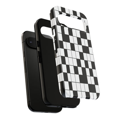 Crossword Grid Phone Case — Black & White Puzzle Pattern Tough Phone Cover
