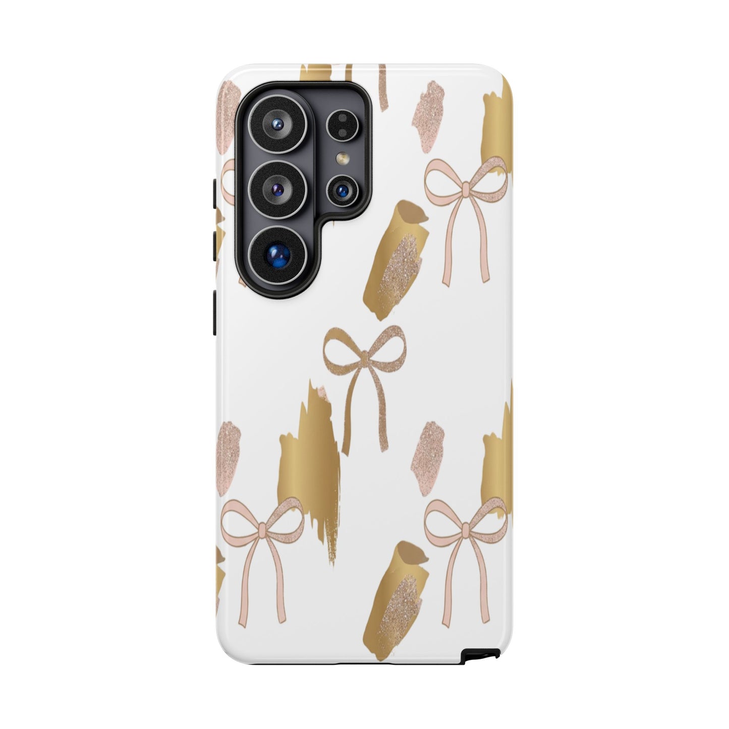 Phone Case — Gold Brushstroke & Blush Bow Pattern