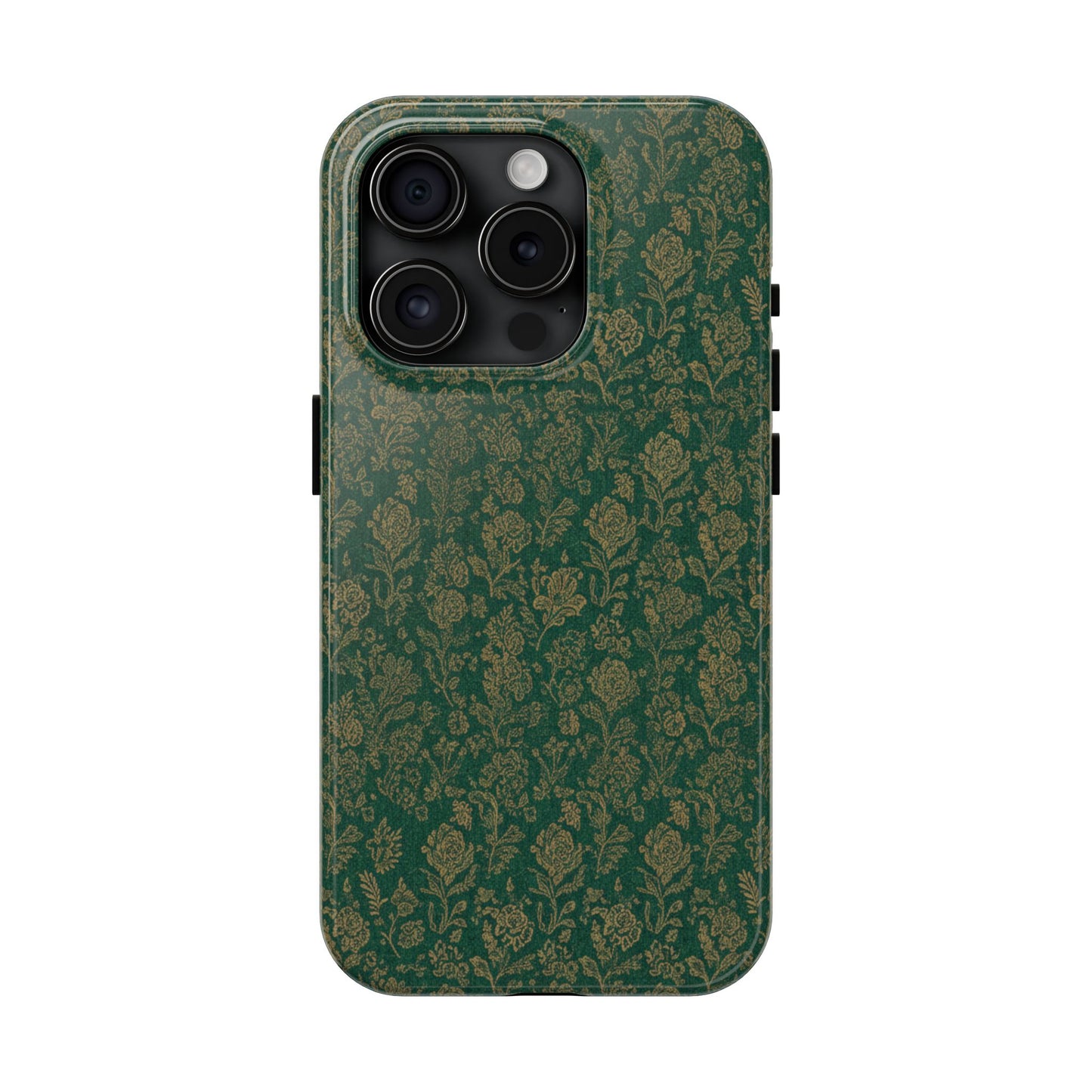 Vintage Floral Tough Phone Case — Green Damask Protective Cover