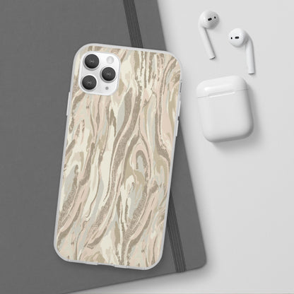 Neutral Marble Swirl Flexi Phone Case — Beige Abstract Protective Cover