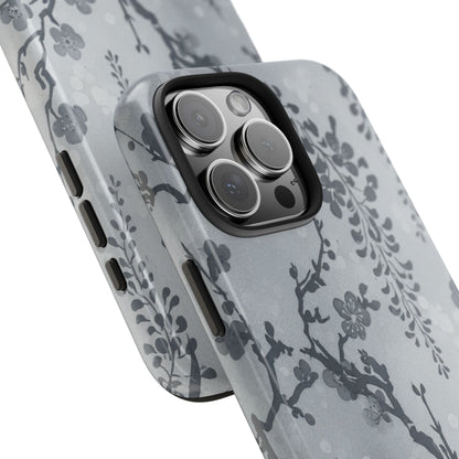 Tough Phone Case — Gray Cherry Blossom Ink Floral Design