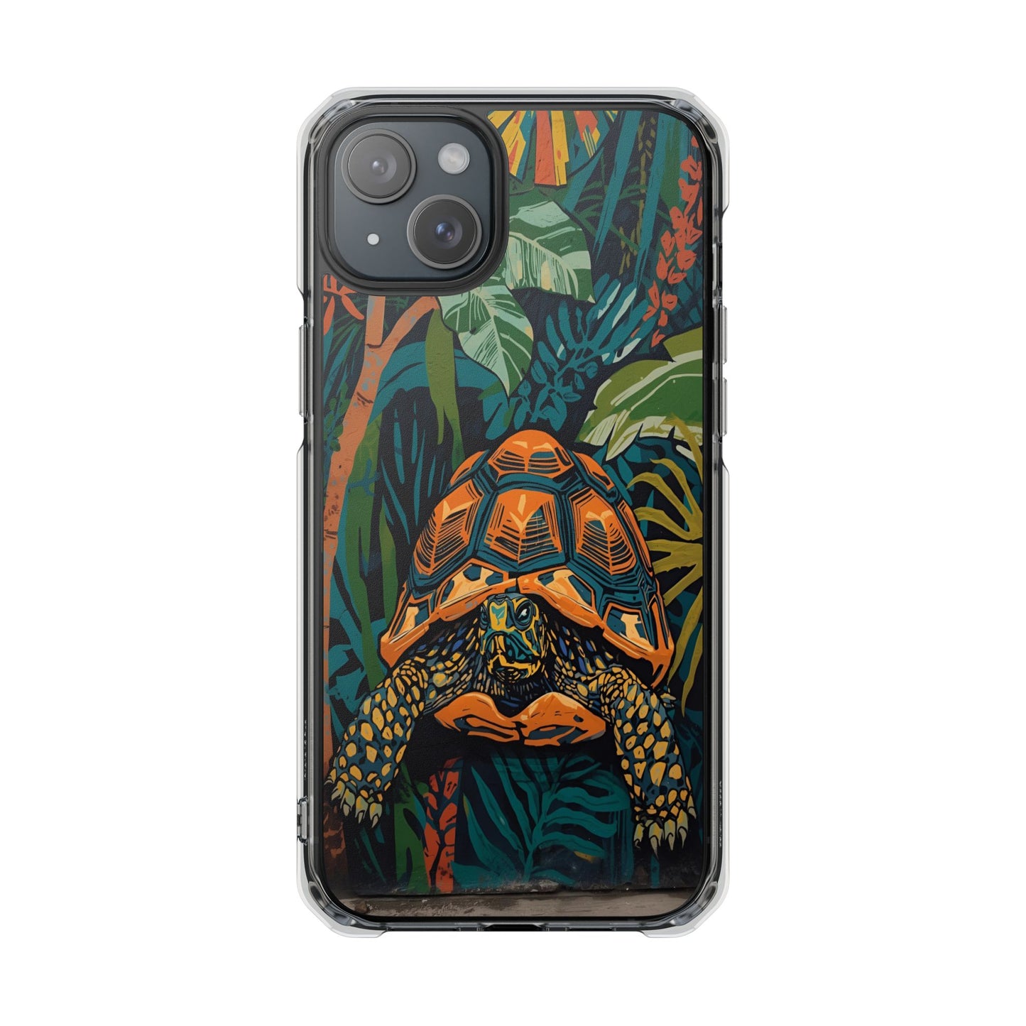 Tortoise Jungle Magnetic Clear Phone Case — Protective Clear Case with Tropical Tortoise Art