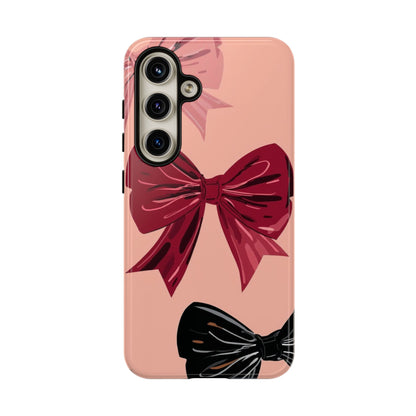 Bow Pattern Tough Phone Case — Pink, Red & Black Decorative Bows