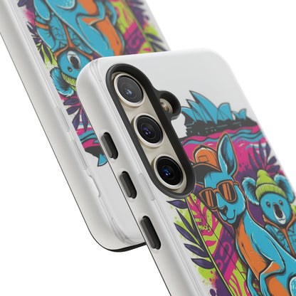 Kangaroo & Koala Surf Phone Case — Retro Neon Beach Art Tough Case