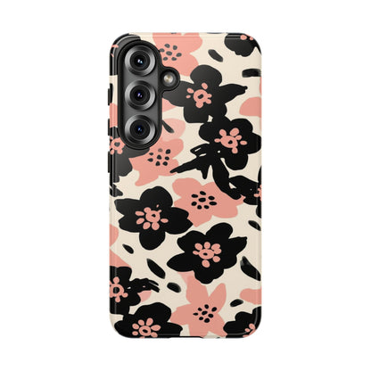 Floral Phone Case — Pink & Black Retro Blossom Protective Cover