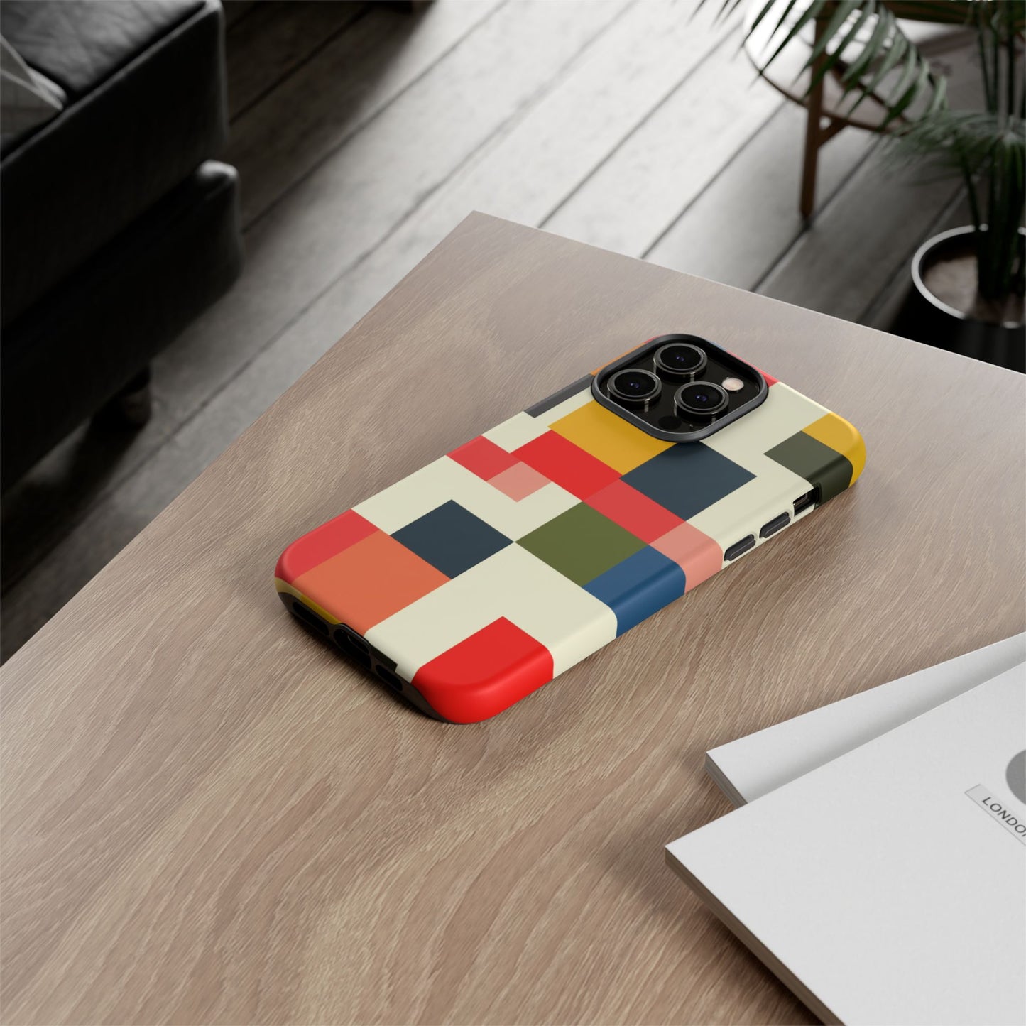 Abstract Color Block Tough Phone Case — Retro Geometric Protective Cover