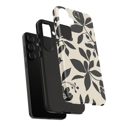 Black Floral Pattern Phone Case — Monochrome Botanical Tough Case