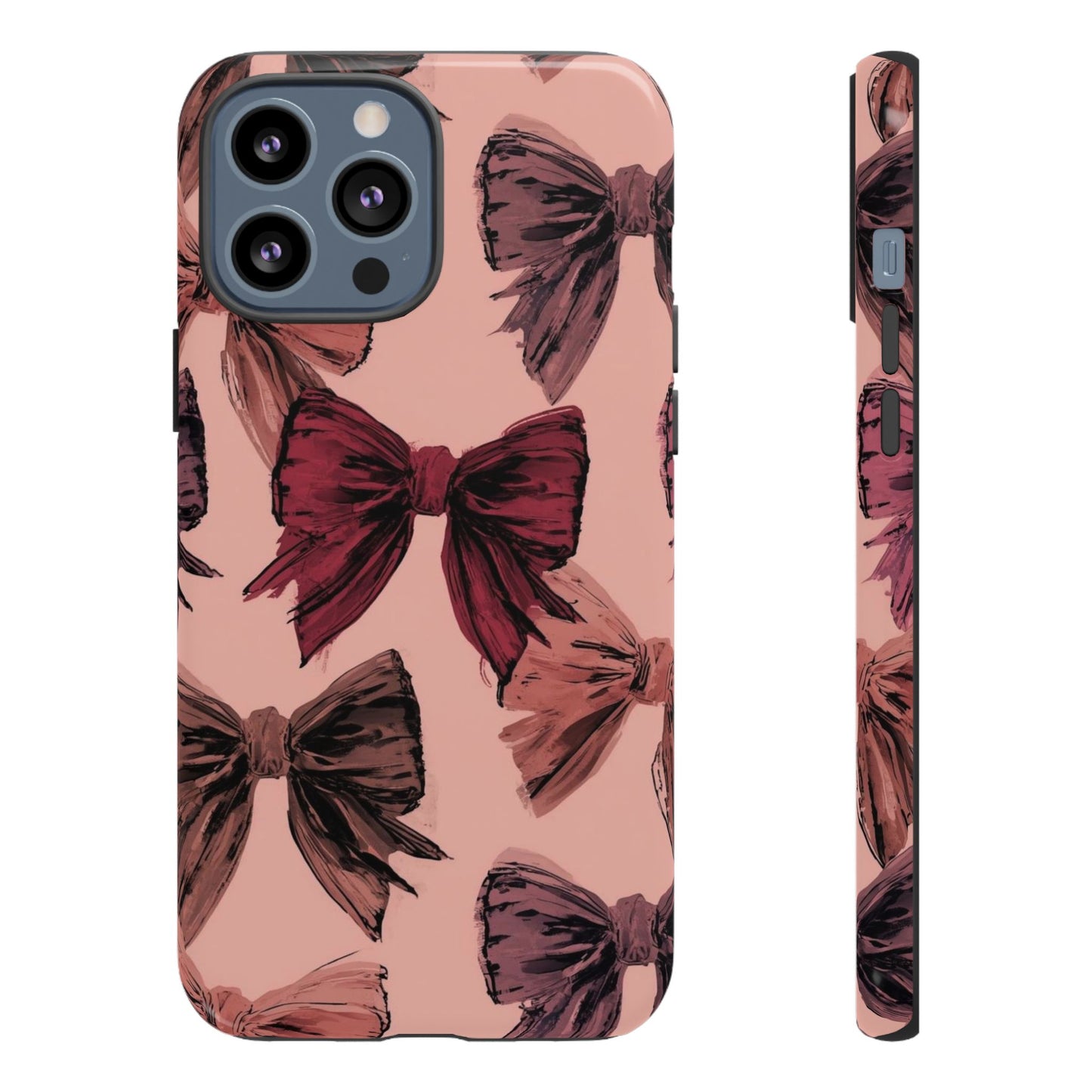 Bow Pattern Tough Phone Case — Pink Watercolor Bows Protective iPhone Cover