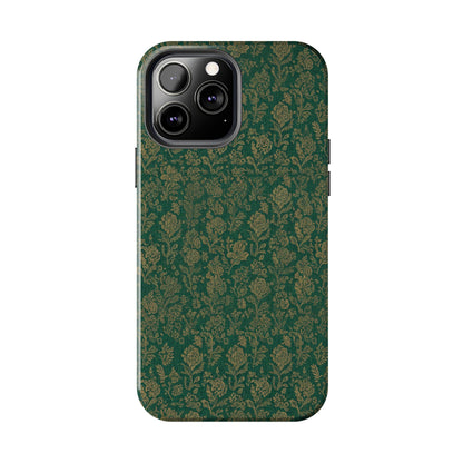 Vintage Floral Tough Phone Case — Green Damask Protective Cover