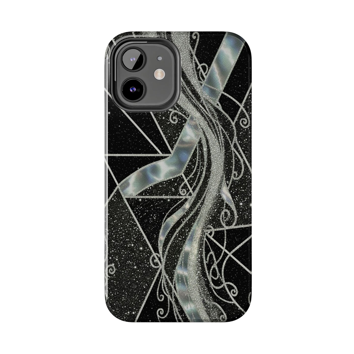 Geometry Tough Phone Case — Iridescent Ribbon on Black Celestial Background