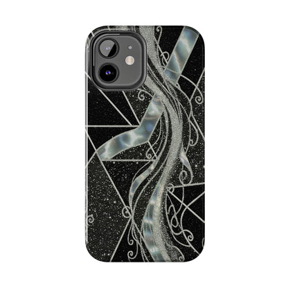 Geometry Tough Phone Case — Iridescent Ribbon on Black Celestial Background