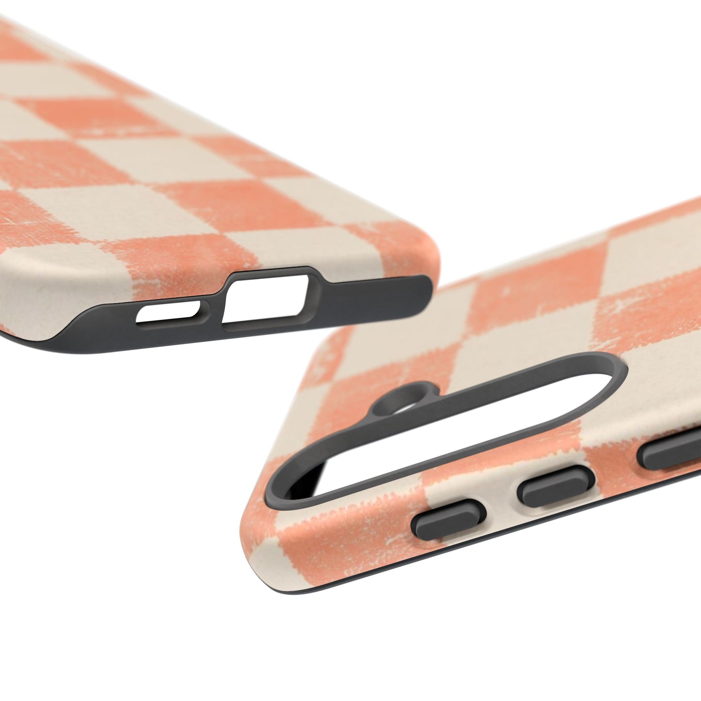 Peach Checkerboard Tough Phone Case — Retro Distressed Grid Design